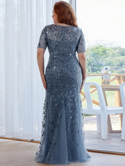 Elegant Plus Size Shimmery Sequin Fishtail Tulle Dress
