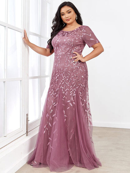 Elegant Plus Size Shimmery Sequin Fishtail Tulle Dress