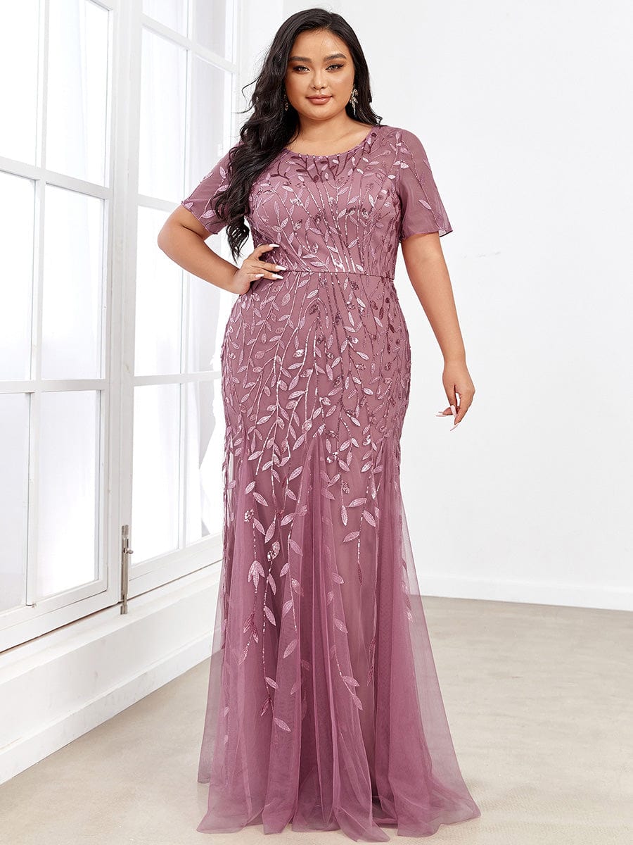 Elegant Plus Size Shimmery Sequin Fishtail Tulle Dress