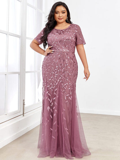 Elegant Plus Size Shimmery Sequin Fishtail Tulle Dress