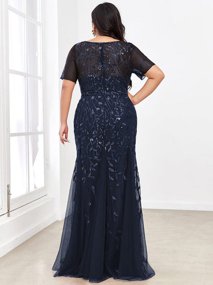 Elegant Plus Size Shimmery Sequin Fishtail Tulle Dress