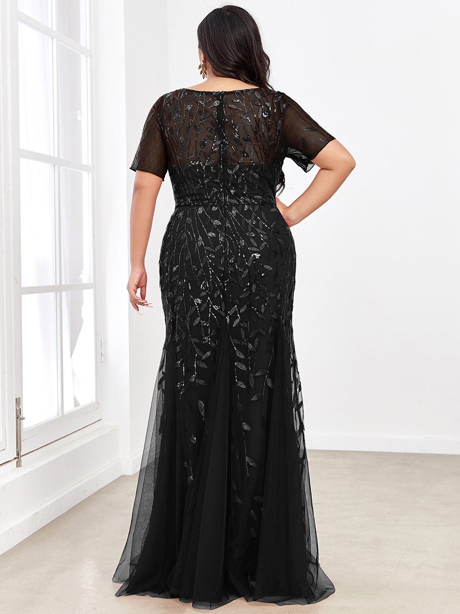 Elegant Plus Size Shimmery Sequin Fishtail Tulle Dress