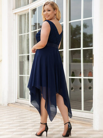 Elegant Plus Size Sleeveless Deep V Neck Dress with Asymmetrical Hem