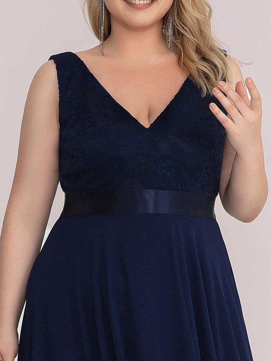 Elegant Plus Size Sleeveless Deep V Neck Dress with Asymmetrical Hem