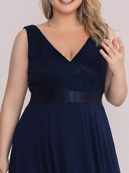 Elegant Plus Size Sleeveless Deep V Neck Dress with Asymmetrical Hem
