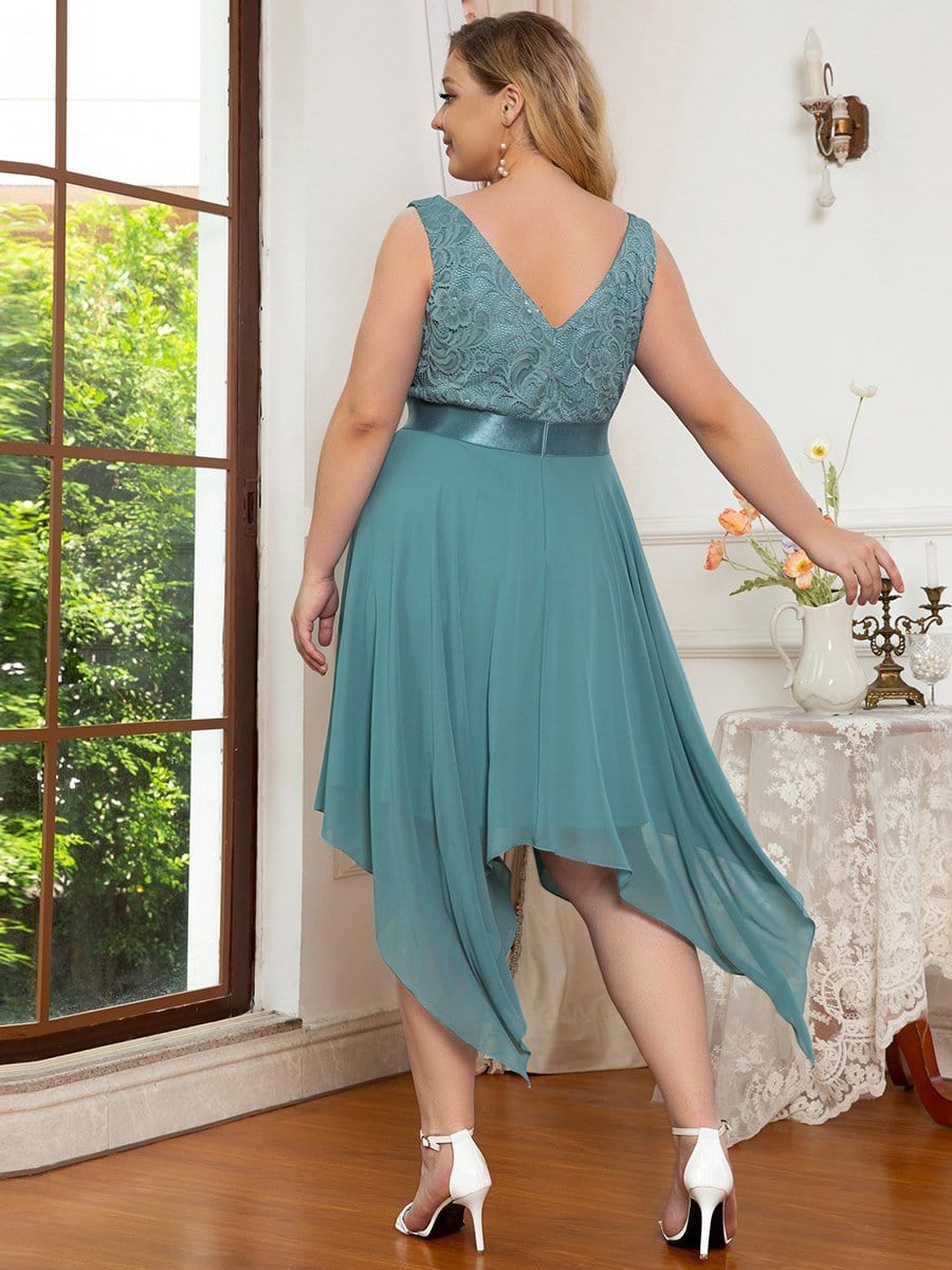 Elegant Plus Size Sleeveless Deep V Neck Dress with Asymmetrical Hem