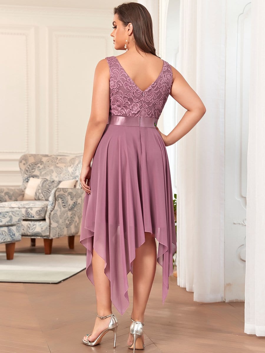 Elegant Plus Size Sleeveless Deep V Neck Dress with Asymmetrical Hem