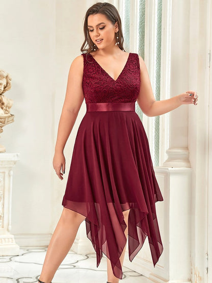 Elegant Plus Size Sleeveless Deep V Neck Dress with Asymmetrical Hem