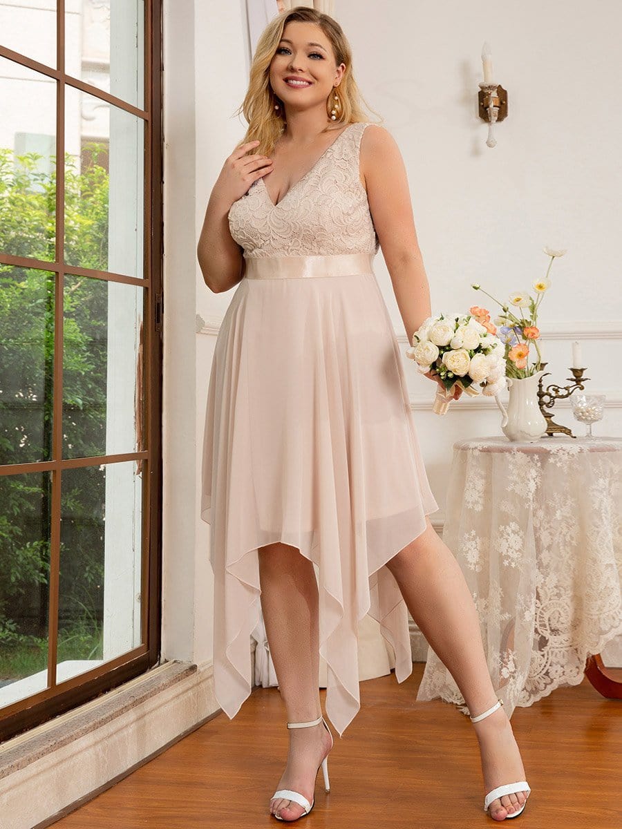 Elegant Plus Size Sleeveless Deep V Neck Dress with Asymmetrical Hem