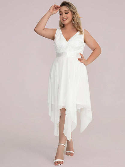 Elegant Plus Size Sleeveless Deep V Neck Dress with Asymmetrical Hem
