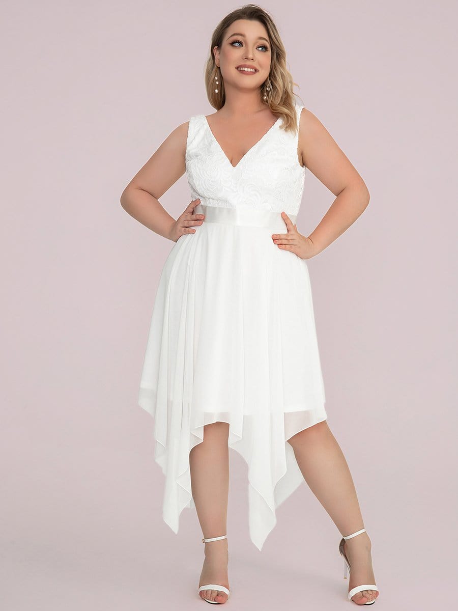 Elegant Plus Size Sleeveless Deep V Neck Dress with Asymmetrical Hem