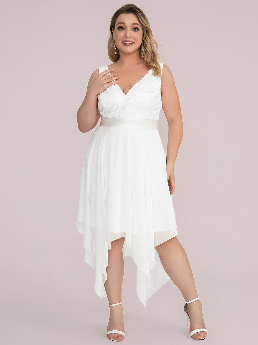 Elegant Plus Size Sleeveless Deep V Neck Dress with Asymmetrical Hem