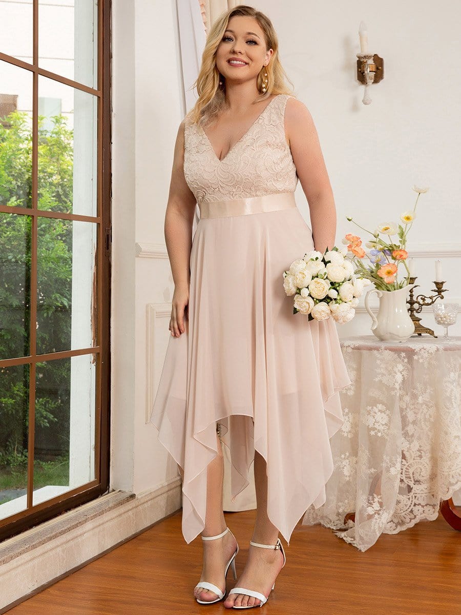 Elegant Plus Size Sleeveless Deep V Neck Dress with Asymmetrical Hem