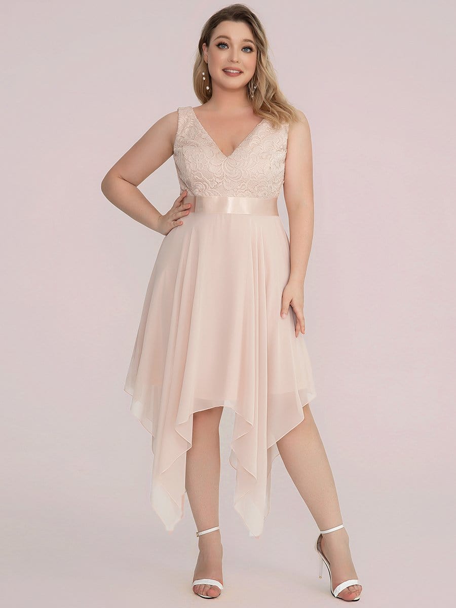 Elegant Plus Size Sleeveless Deep V Neck Dress with Asymmetrical Hem