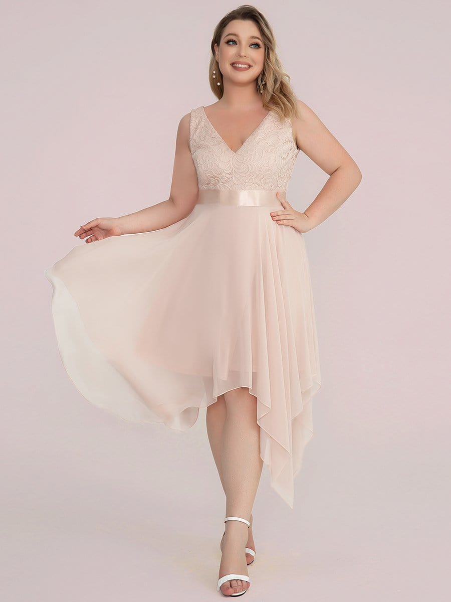 Elegant Plus Size Sleeveless Deep V Neck Dress with Asymmetrical Hem