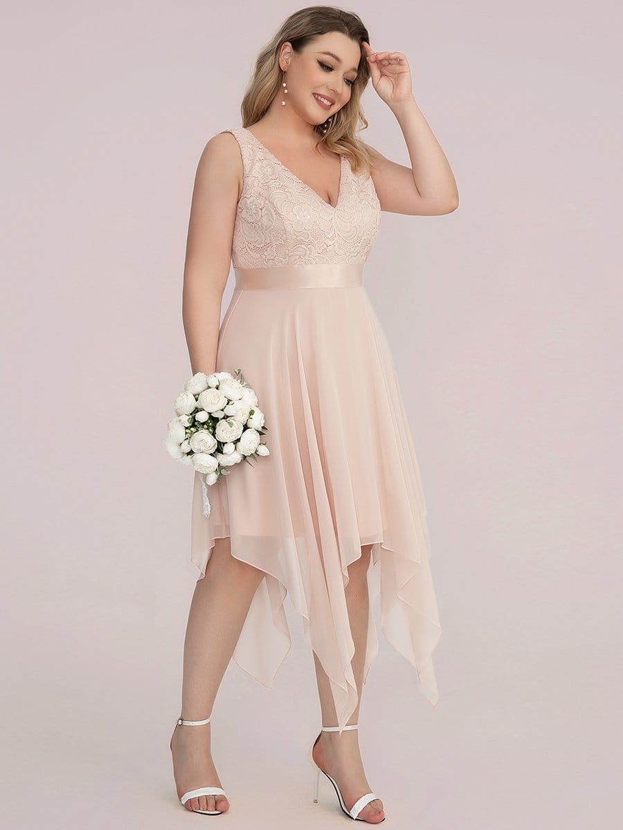Elegant Plus Size Sleeveless Deep V Neck Dress with Asymmetrical Hem