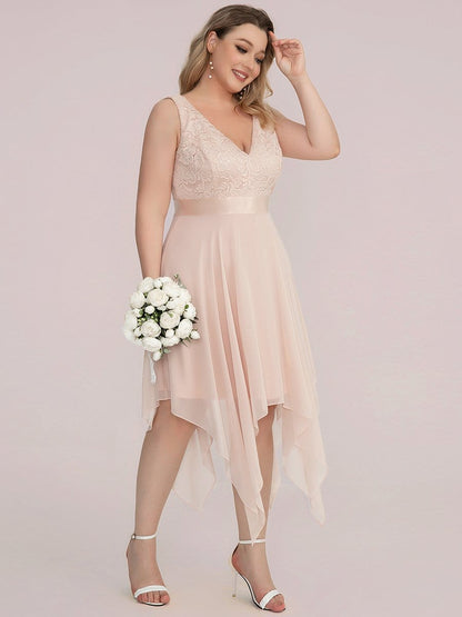 Elegant Plus Size Sleeveless Deep V Neck Dress with Asymmetrical Hem