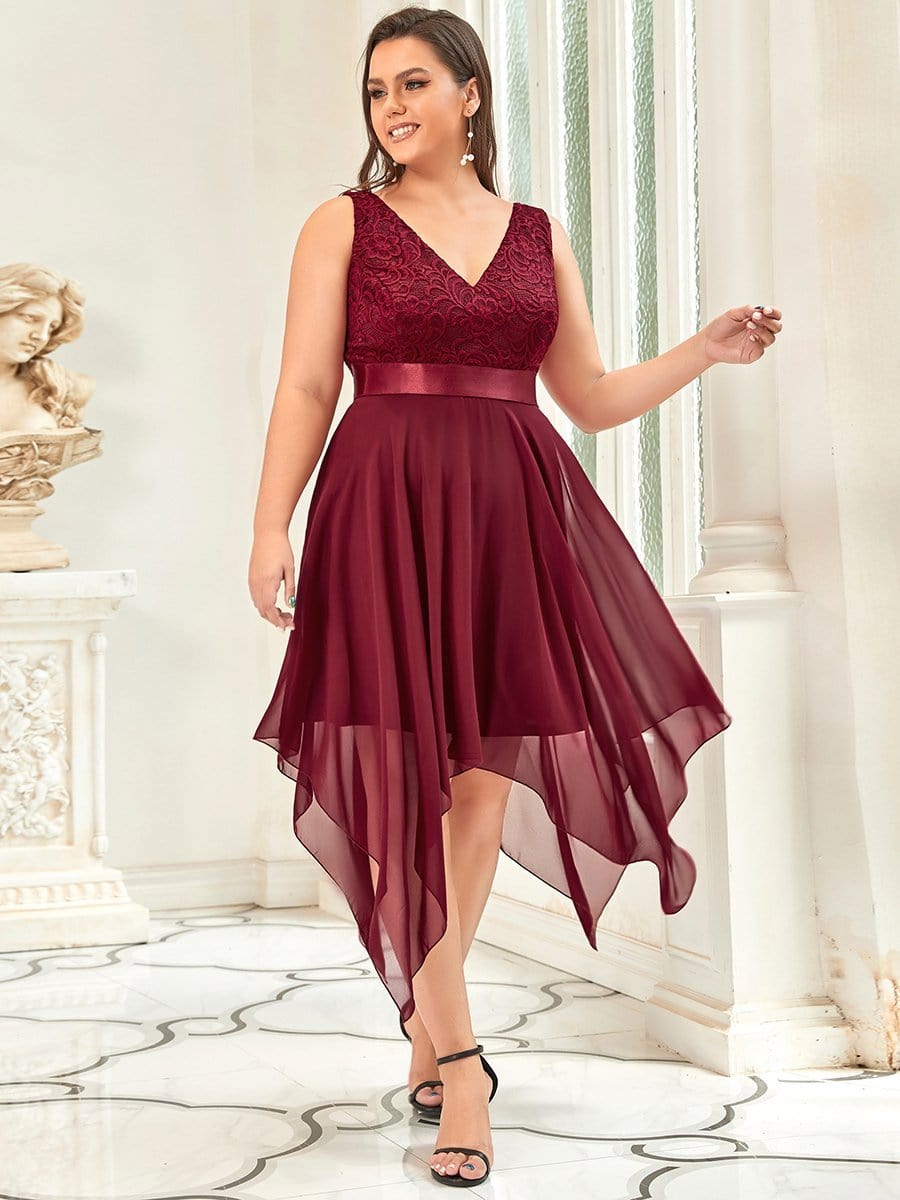 Elegant Plus Size Sleeveless Deep V Neck Dress with Asymmetrical Hem
