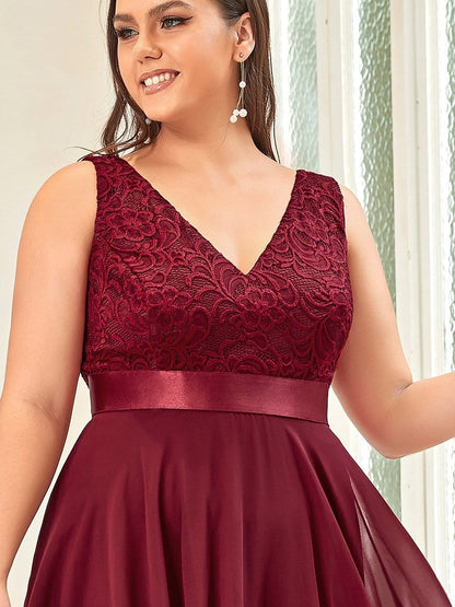 Elegant Plus Size Sleeveless Deep V Neck Dress with Asymmetrical Hem