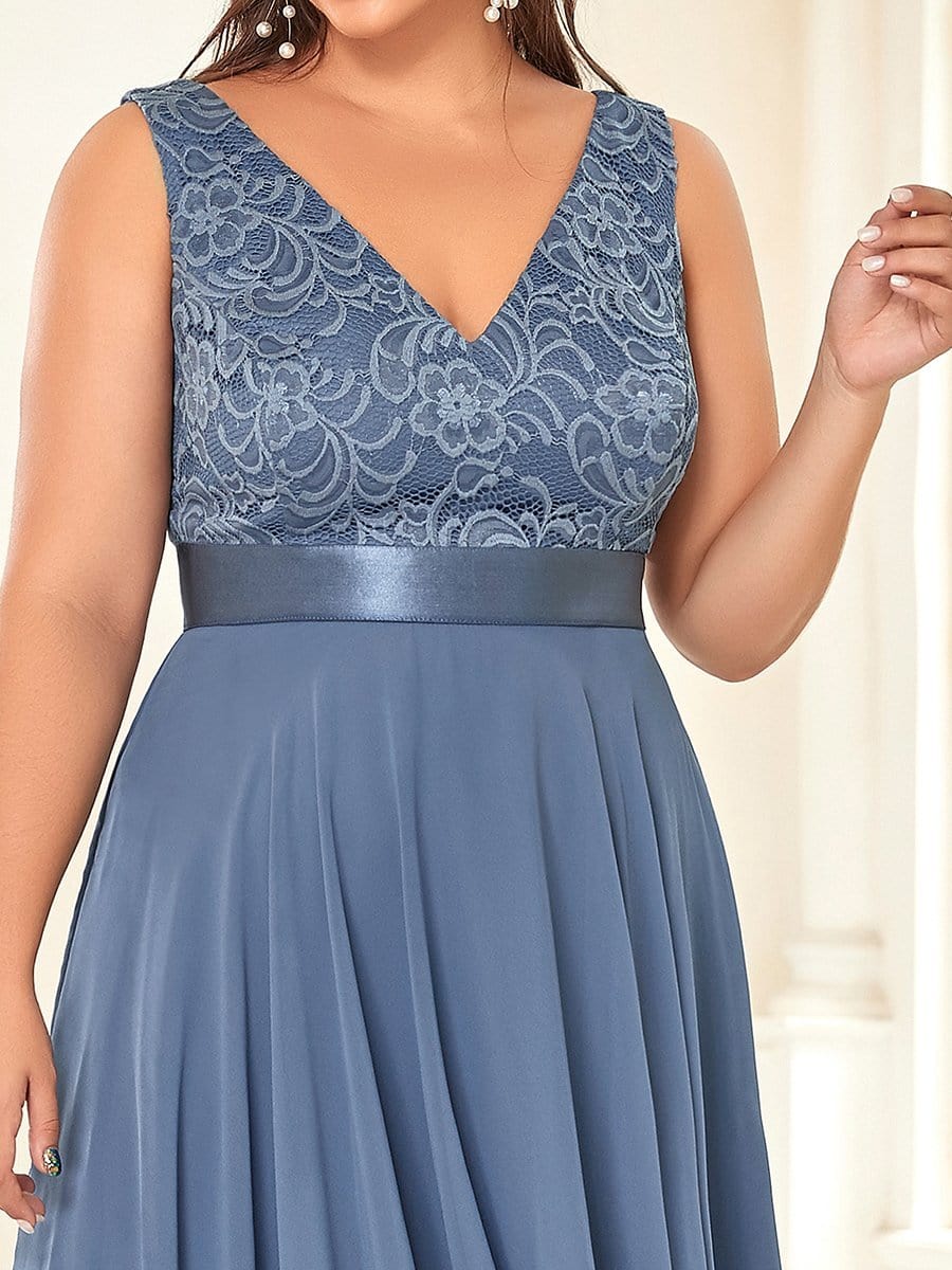 Elegant Plus Size Sleeveless Deep V Neck Dress with Asymmetrical Hem