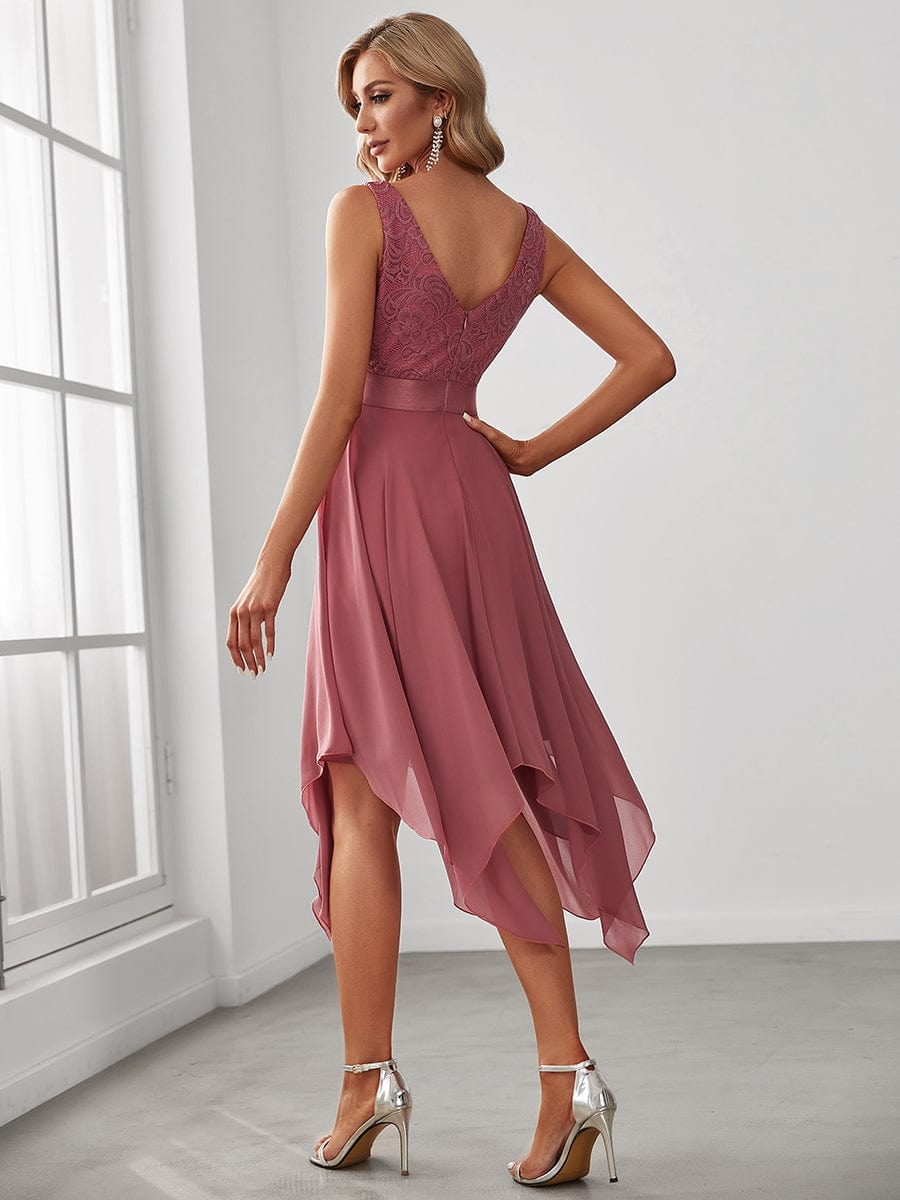 Elegant Plus Size Sleeveless Deep V Neck Dress with Asymmetrical Hem