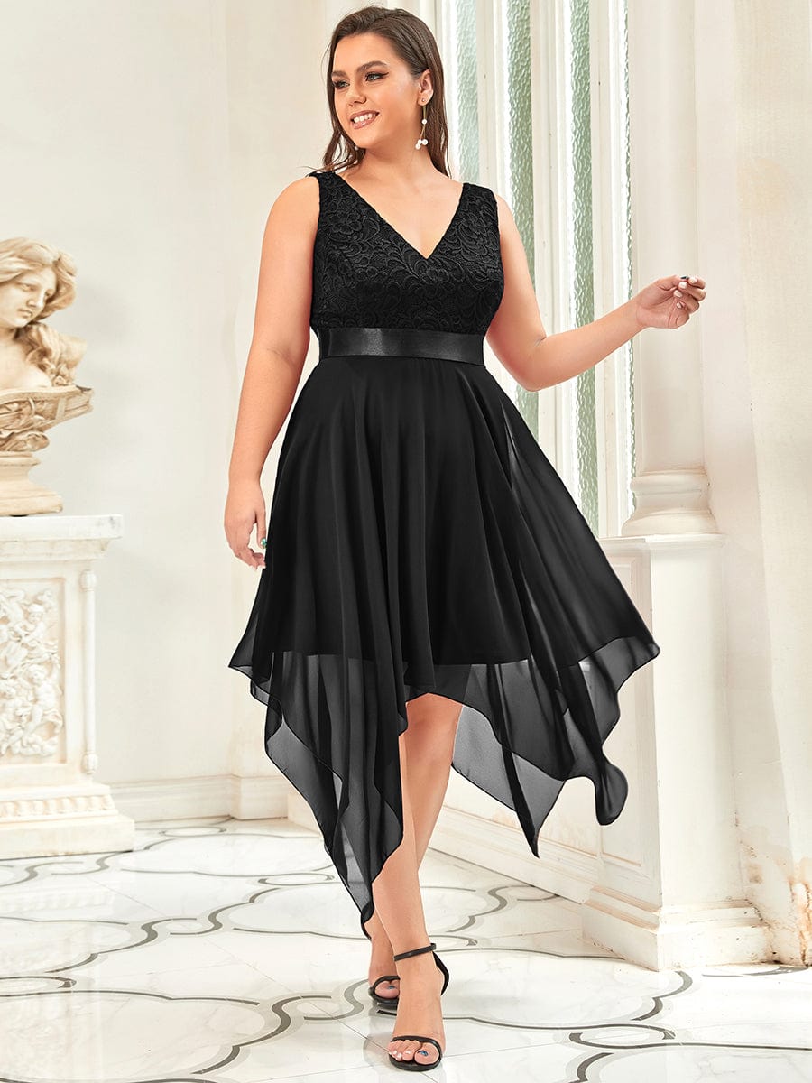 Elegant Plus Size Sleeveless Deep V Neck Dress with Asymmetrical Hem