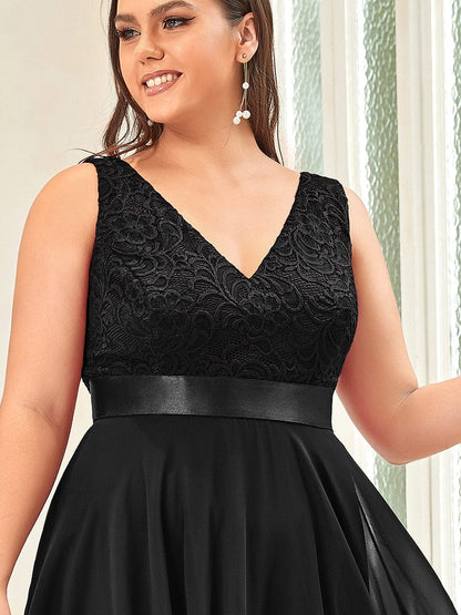 Elegant Plus Size Sleeveless Deep V Neck Dress with Asymmetrical Hem