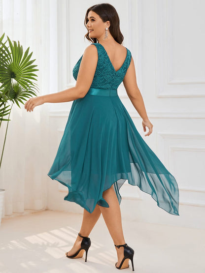 Elegant Plus Size Sleeveless Deep V Neck Dress with Asymmetrical Hem