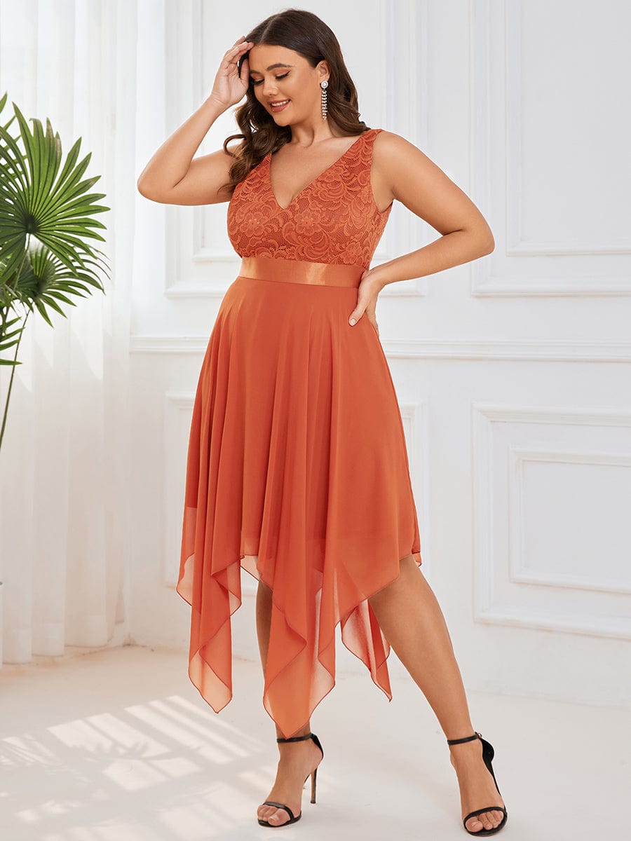 Elegant Plus Size Sleeveless Deep V Neck Dress with Asymmetrical Hem