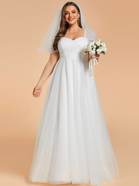 Elegant Plus Size Sweetheart Wedding Gown with Chic Puff Sleeves