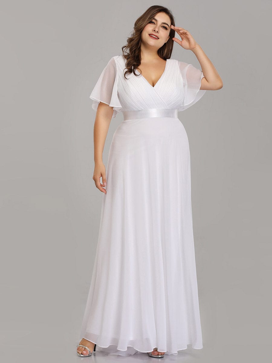 Elegant Plus Size V-Back Bridesmaid Dress with Short Sleeves