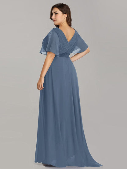 Elegant Plus Size V-Back Bridesmaid Dress with Short Sleeves