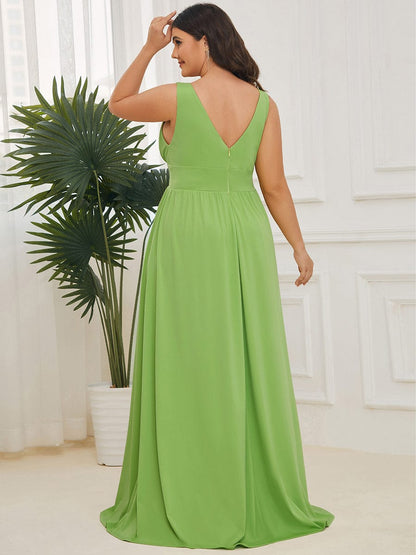 Elegant Plus Size V-Neck Empire Waist Evening Gown with High Slit