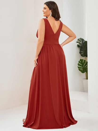 Elegant Plus Size V-Neck Empire Waist Evening Gown with High Slit