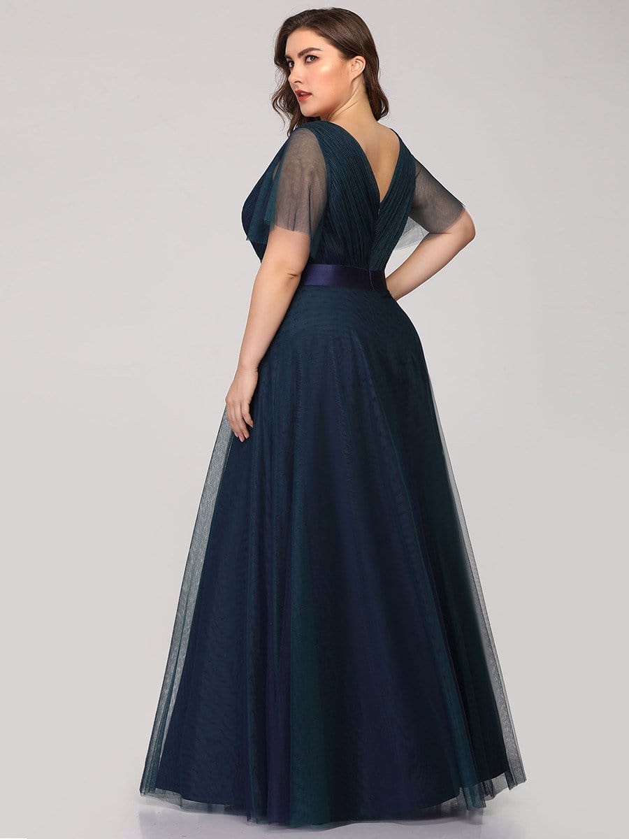 Elegant Plus Size V-Neck Floor-Length Bridesmaid Gown