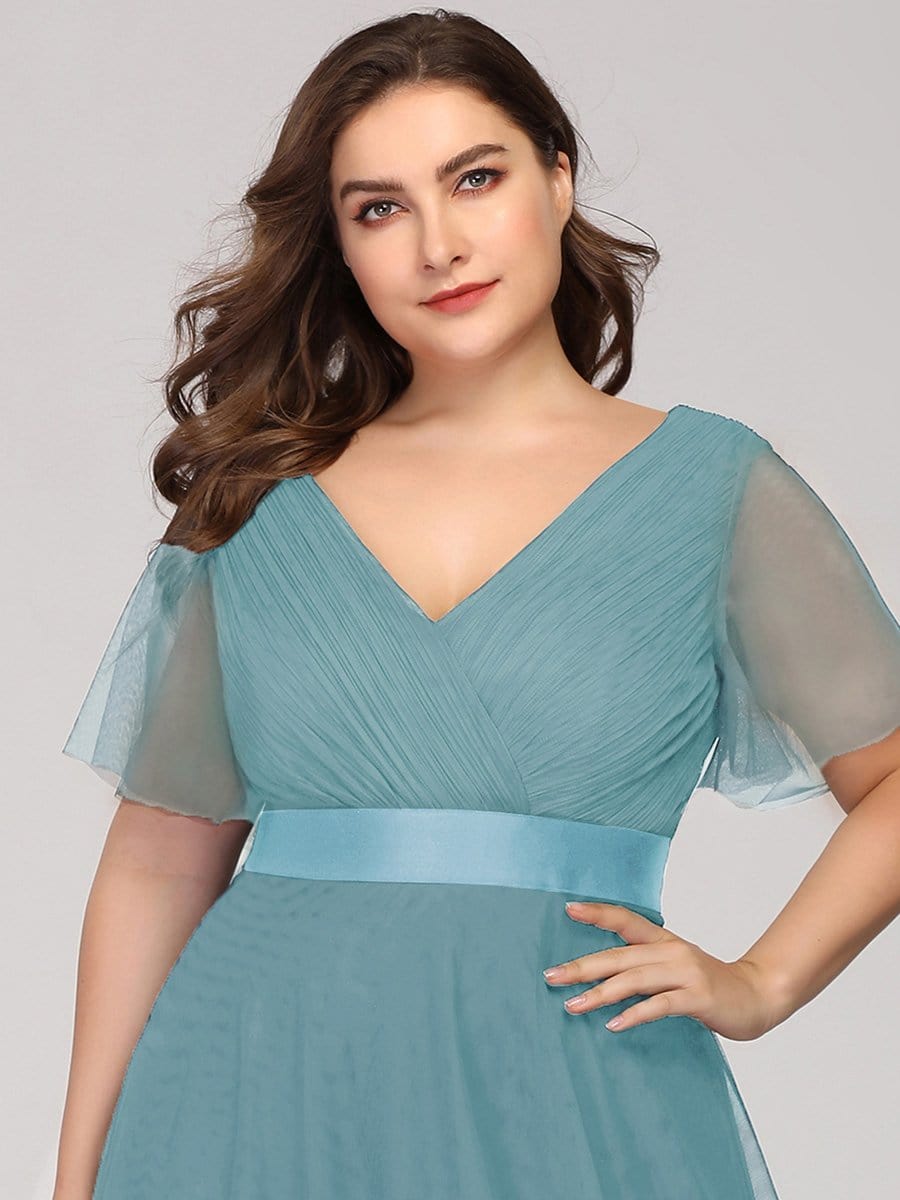 Elegant Plus Size V-Neck Floor-Length Bridesmaid Gown