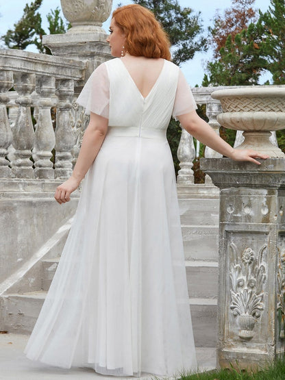 Elegant Plus Size V-Neck Floor-Length Bridesmaid Gown