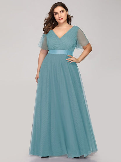 Elegant Plus Size V-Neck Floor-Length Bridesmaid Gown