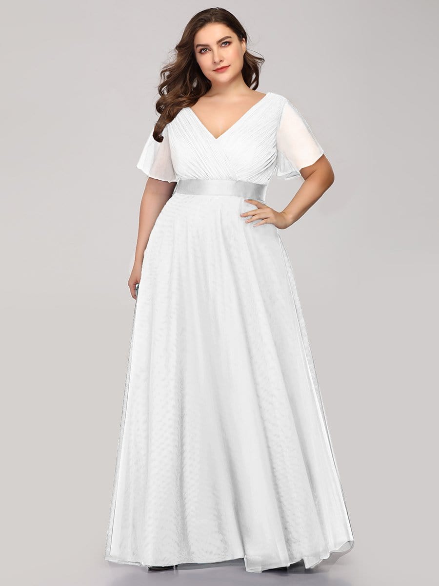 Elegant Plus Size V-Neck Floor-Length Bridesmaid Gown