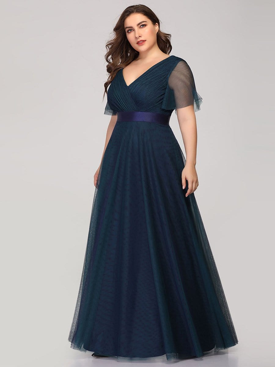 Elegant Plus Size V-Neck Floor-Length Bridesmaid Gown