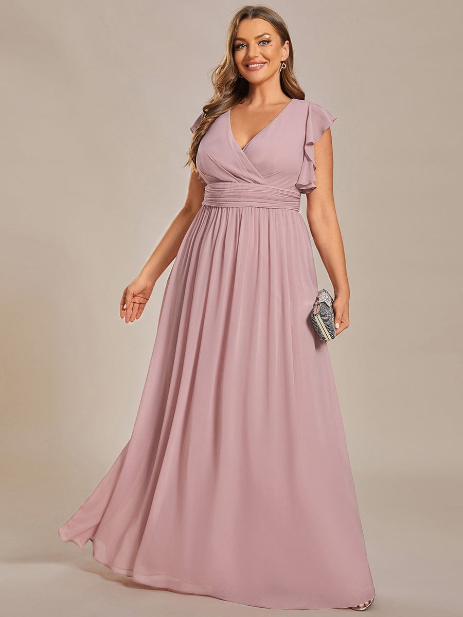 Elegant Plus Size V-Neck Pleated Belted Ruffles Bridesmaid Gowns