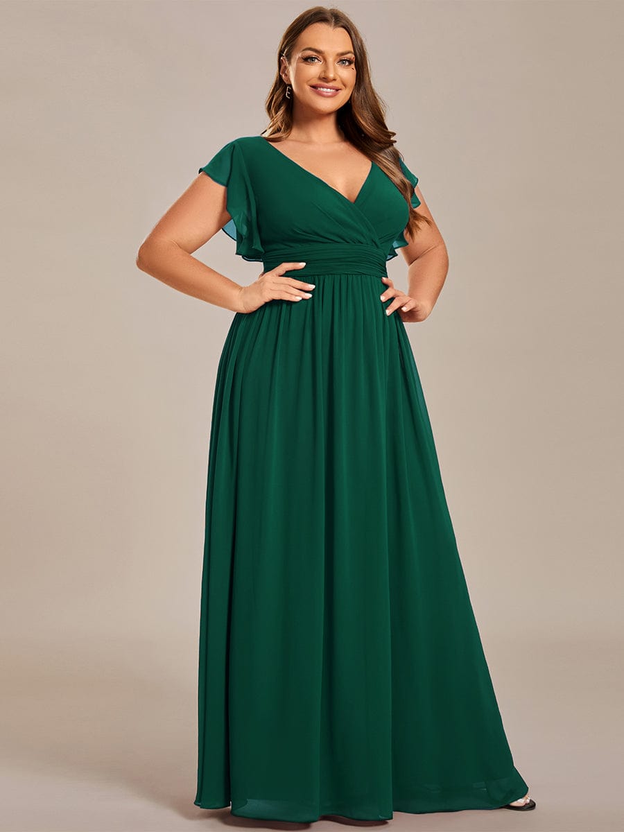 Elegant Plus Size V-Neck Pleated Belted Ruffles Bridesmaid Gowns