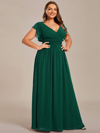 Elegant Plus Size V-Neck Pleated Belted Ruffles Bridesmaid Gowns