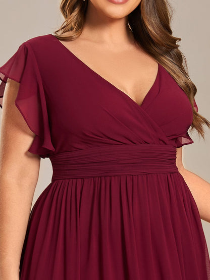 Elegant Plus Size V-Neck Pleated Belted Ruffles Bridesmaid Gowns