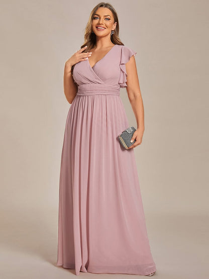 Elegant Plus Size V-Neck Pleated Belted Ruffles Bridesmaid Gowns