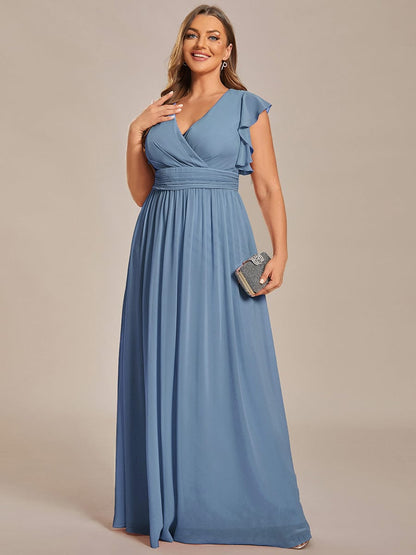 Elegant Plus Size V-Neck Pleated Belted Ruffles Bridesmaid Gowns