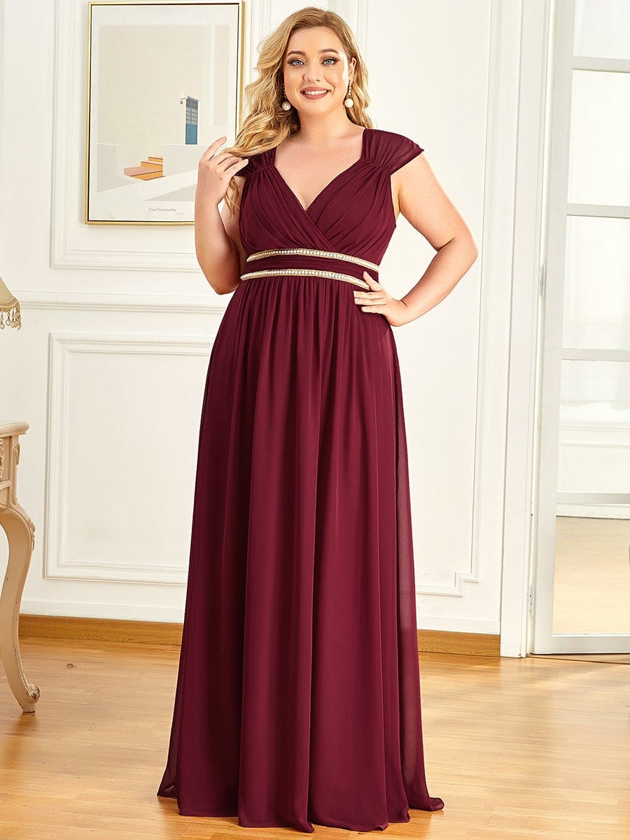 Elegant Plus Size V-Neck Sleeveless Bridesmaid Gown