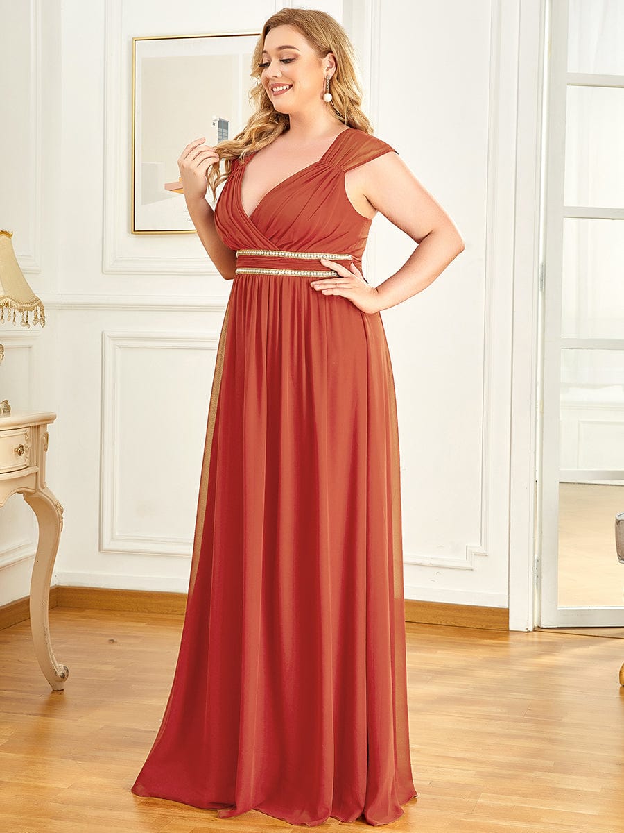Elegant Plus Size V-Neck Sleeveless Bridesmaid Gown