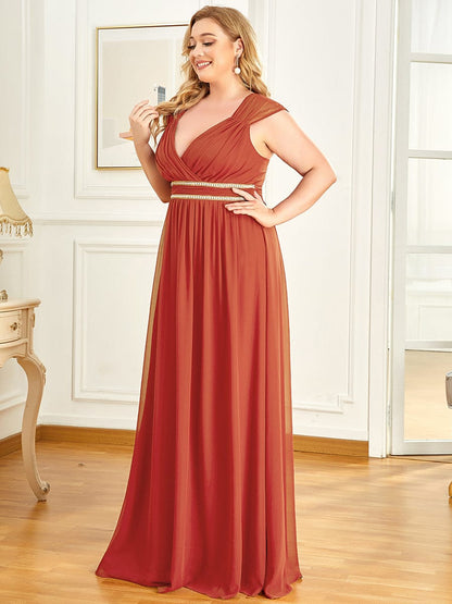 Elegant Plus Size V-Neck Sleeveless Bridesmaid Gown