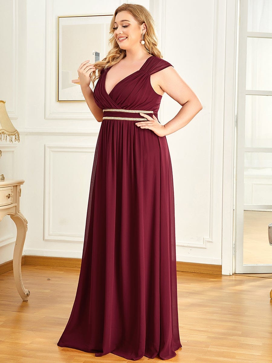 Elegant Plus Size V-Neck Sleeveless Bridesmaid Gown